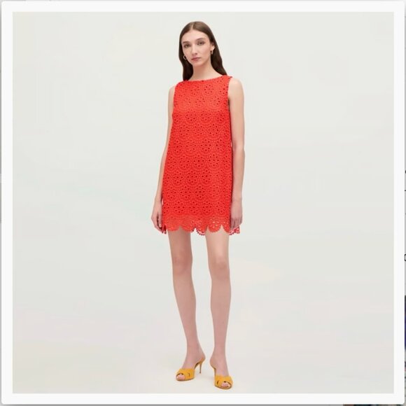 Hill House Charlie Shift Mini Dress Poppy Red Scallop Lace Small Holidays Party - Picture 7 of 9